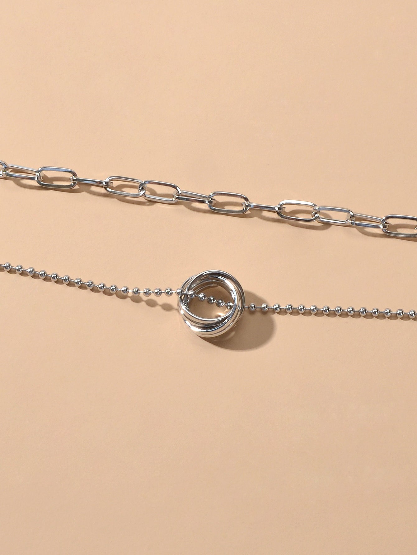 Double layer Silver Chain Circle Pendant Necklace Designer Jewellery Accessories