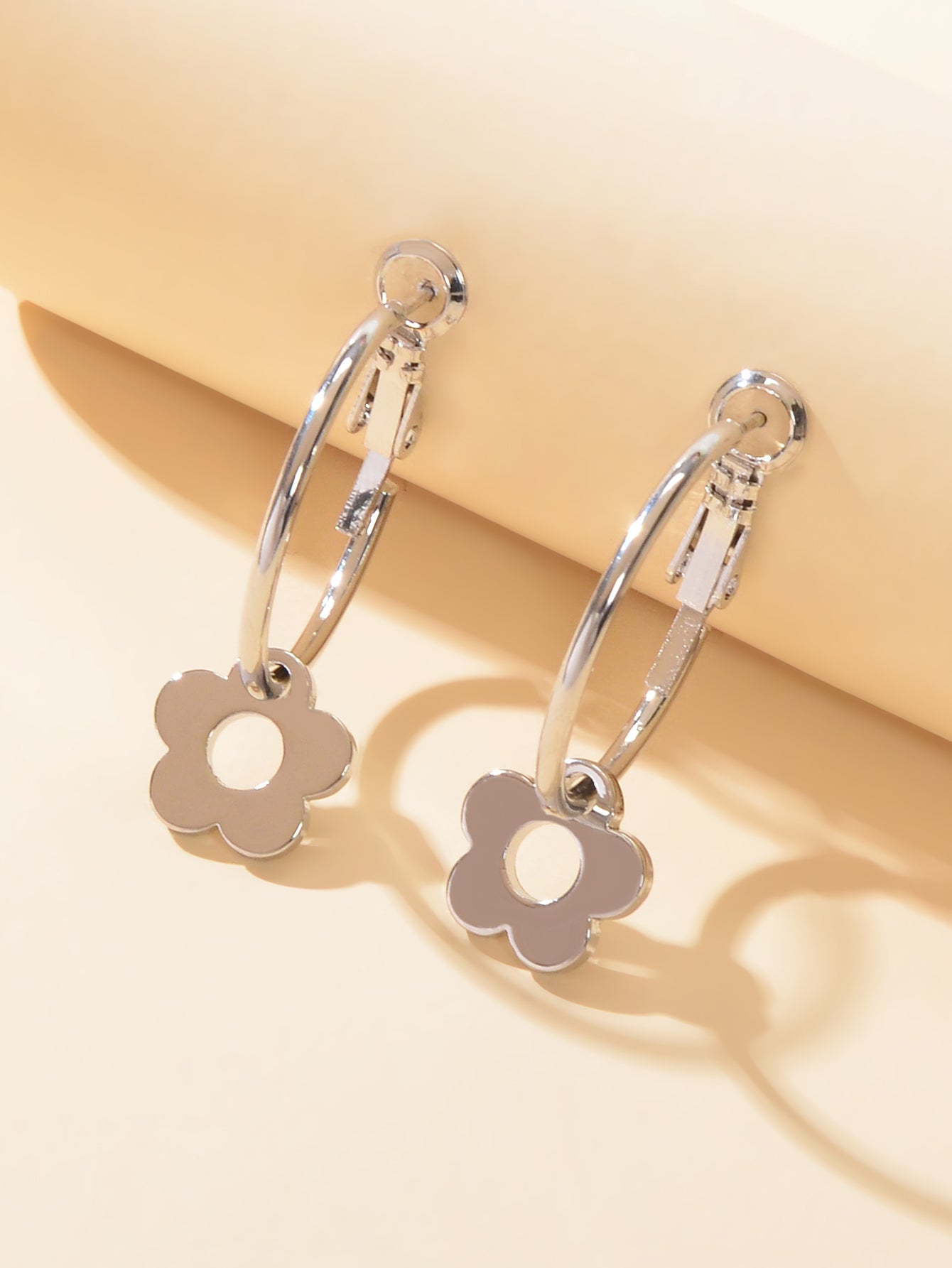 Designer Jewellery Silver Flower Charm Chunky Hoop Huggie Dangle Hoop Earrings