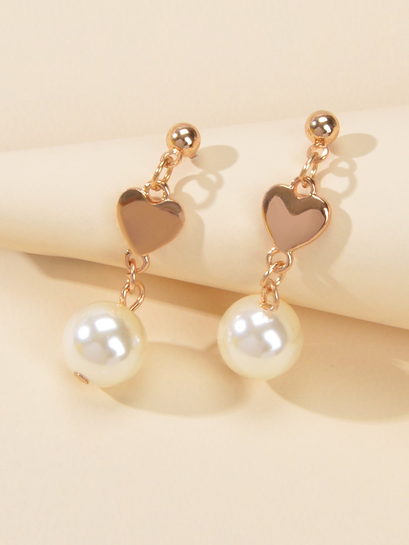 Anniversary Wedding Jewellery Simulated Pearl Decor Gold Heart Love Gift Earring