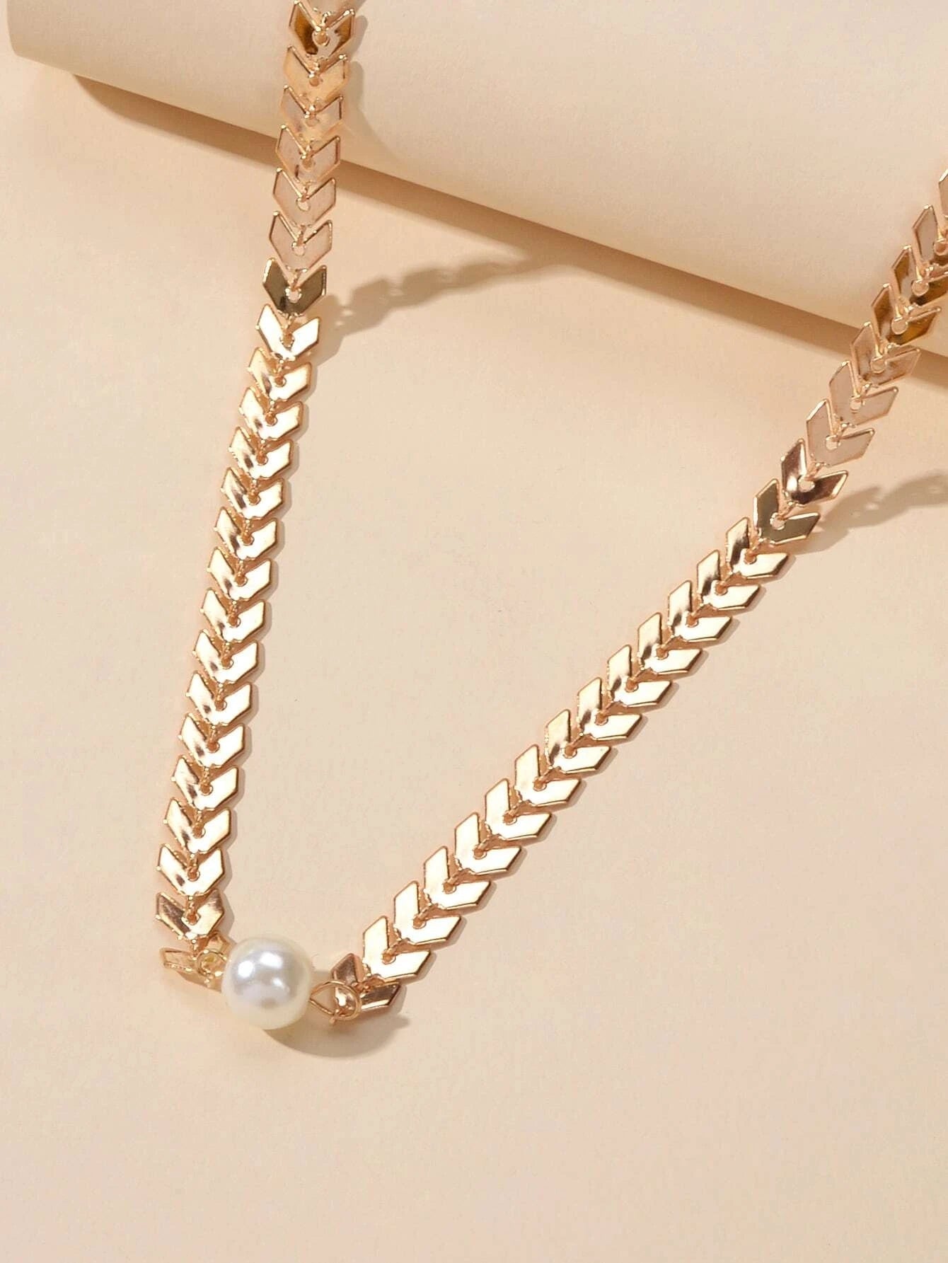 Fashion Jewellery Pearl Decor Gold Chain Arrow Choker Necklace Teens Accessories