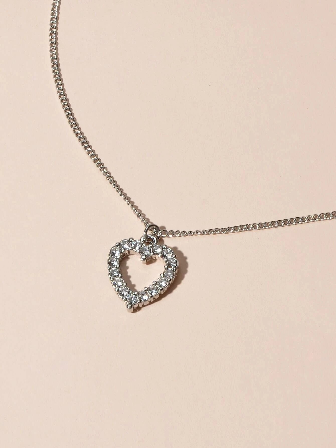 Fashion Jewellery Silver Rhinestone Love Heart Pendant Necklace Accessories Gift