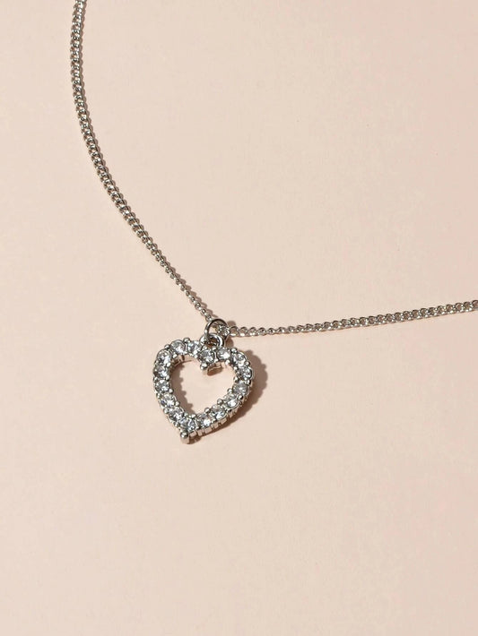 Fashion Jewellery Silver Rhinestone Love Heart Pendant Necklace Accessories Gift