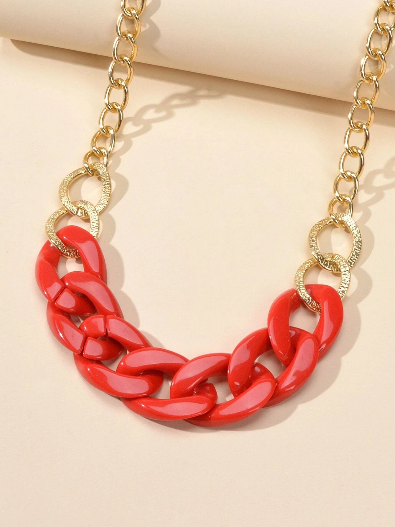 Punk Jewellery Gold Chain Red Acrylic Lock Statement Collar Necklace Accessories