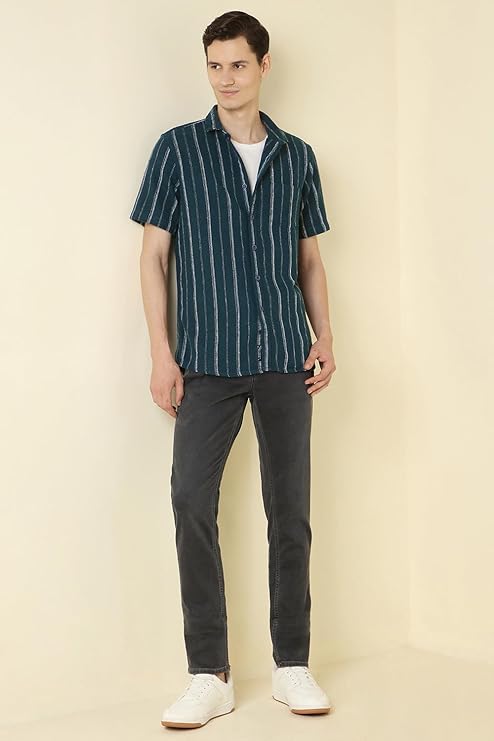 Allen Solly Men Cotton Blend Regular Fit Textured Striped Casual Shirt