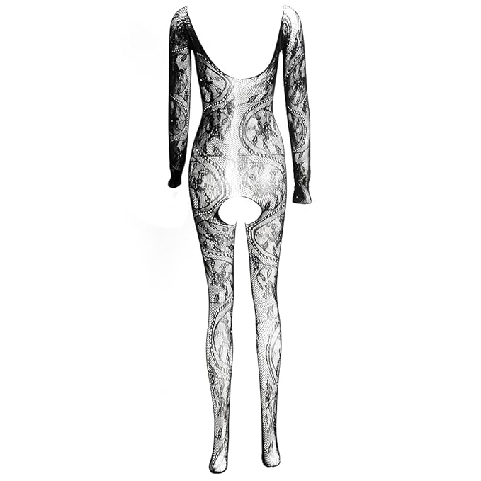 Women's Polymide and Elastane Full Net Body Stocking Plus Size Black