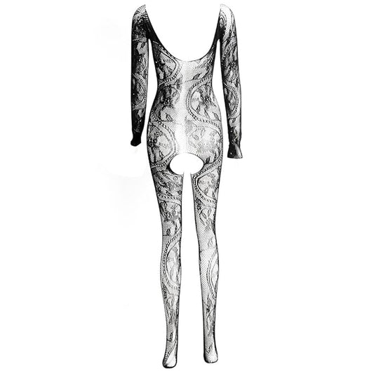 Women's Polymide and Elastane Full Net Body Stocking Plus Size Black