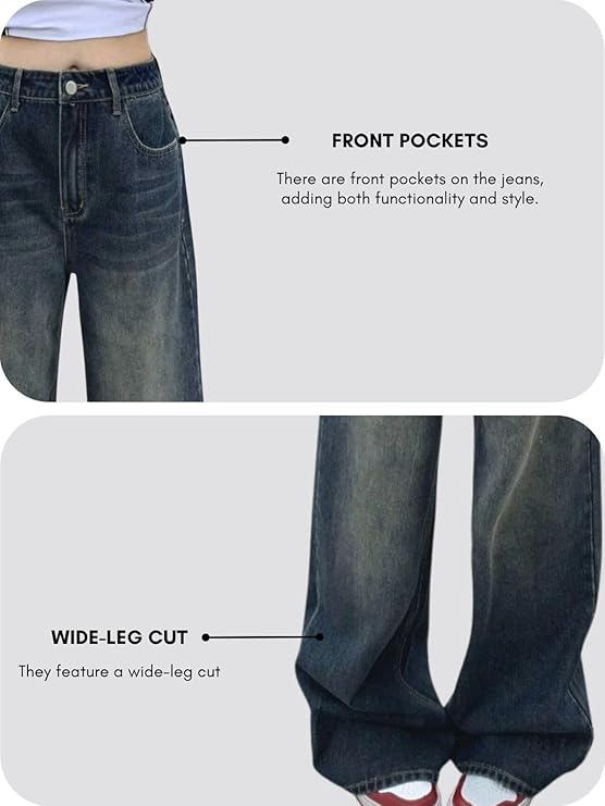 GRECIILOOKS Cargo Jeans for Women – Wide Leg High Waist Baggy Denim Pants | Casual Fit Trousers with Utility Pocket Design