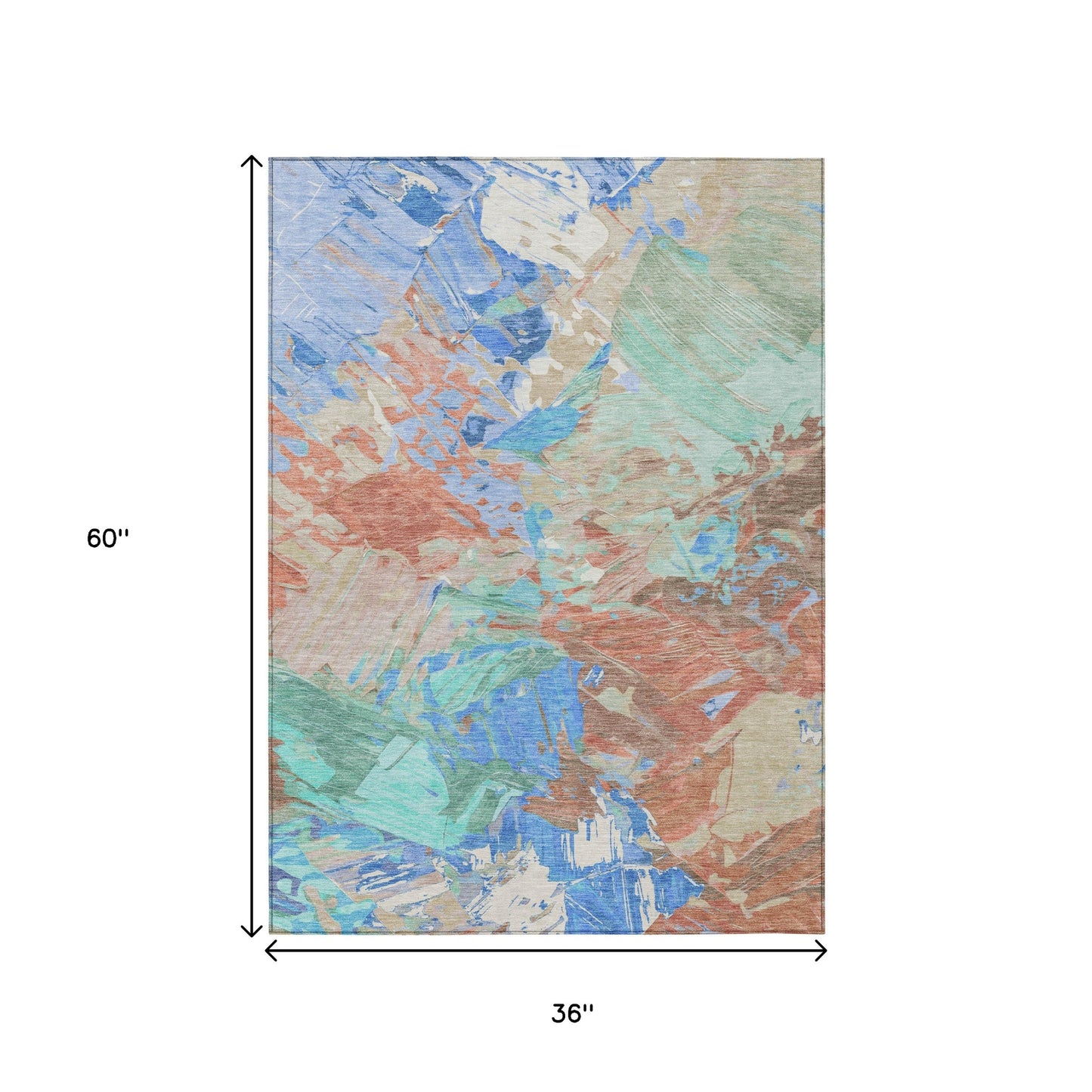 3' X 5' Coral Teal Blue And Mint Green Abstract Washable Indoor Outdoor Area Rug