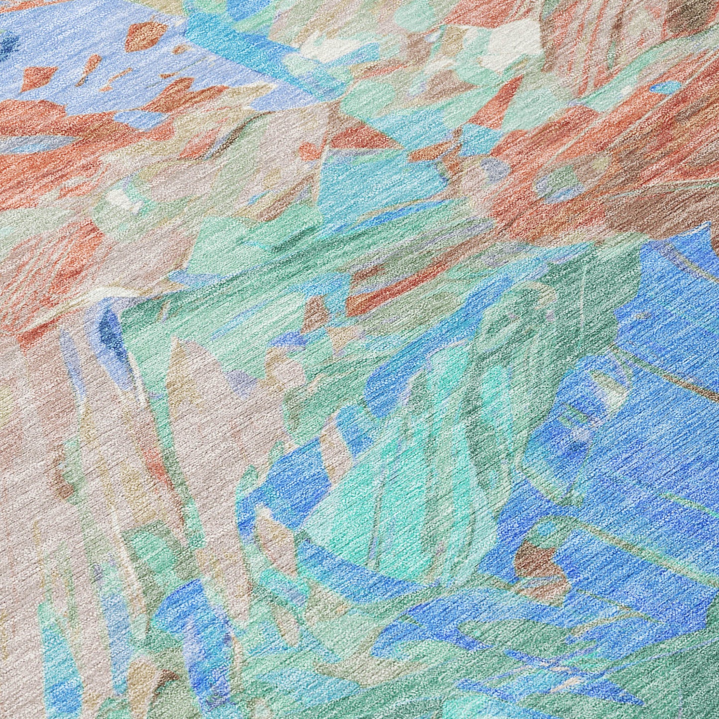 3' X 5' Coral Teal Blue And Mint Green Abstract Washable Indoor Outdoor Area Rug