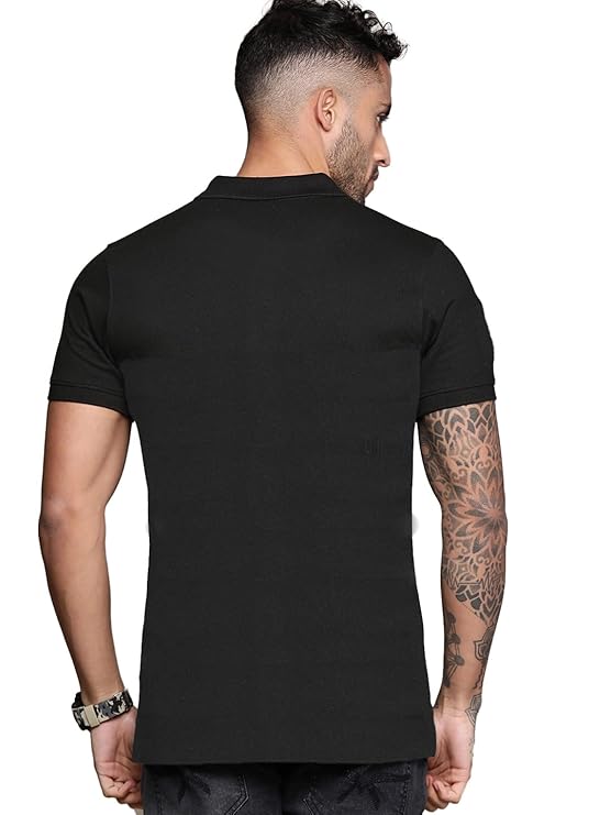 LEOTUDE Men's Honeycomb Nylon Regular Fit Plain Polo T-Shirt