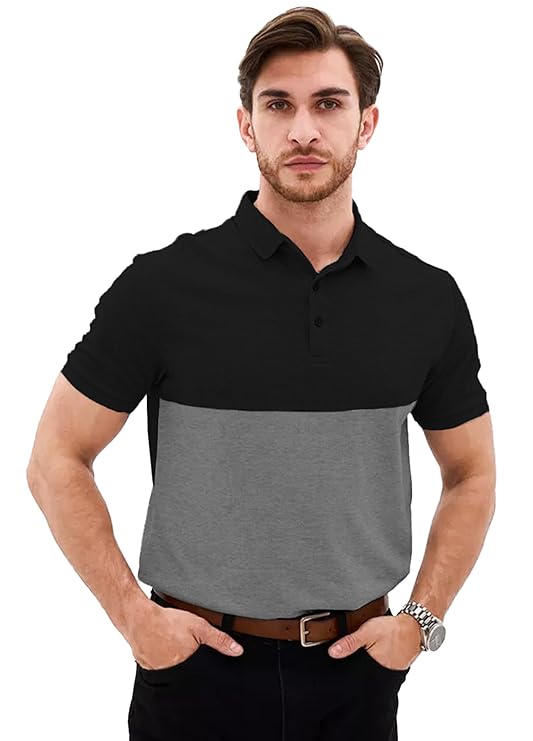 LEOTUDE Men's Honeycomb Nylon Regular Fit Plain Polo T-Shirt
