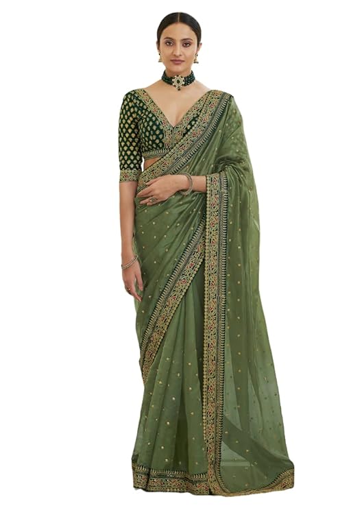 Fashion Basket Women's Woven Georgette Saree With Blouse Piece (SSFB-SARI2845_Light Green)