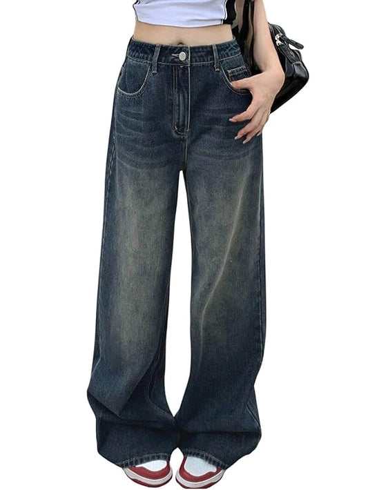 GRECIILOOKS Cargo Jeans for Women – Wide Leg High Waist Baggy Denim Pants | Casual Fit Trousers with Utility Pocket Design