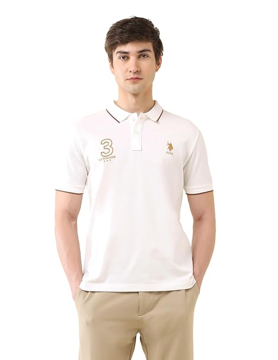 U.S.Polo Association Men's Embroidered Pure Cotton Gold Cup Polo Shirt