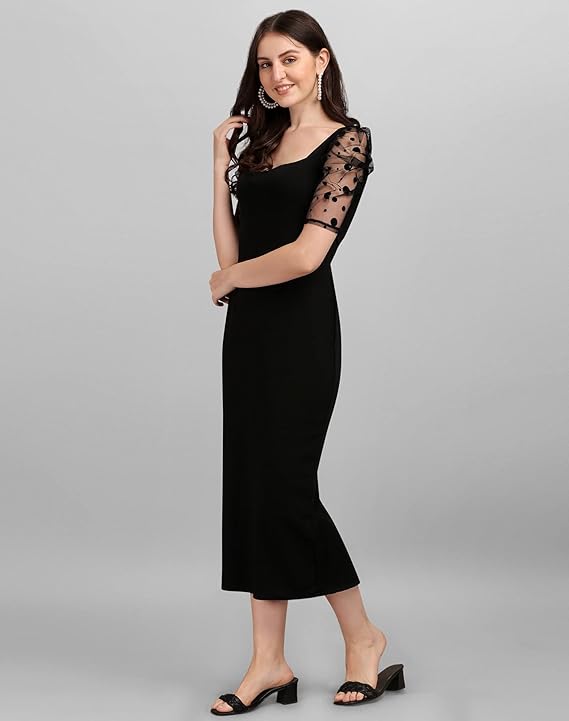 SIRIL Women Calf Length Half Sleeve Lycra Solid Bodycon Dress, One Piece Dress