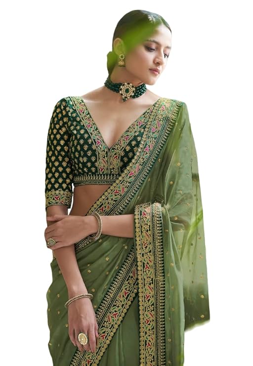 Fashion Basket Women's Woven Georgette Saree With Blouse Piece (SSFB-SARI2845_Light Green)