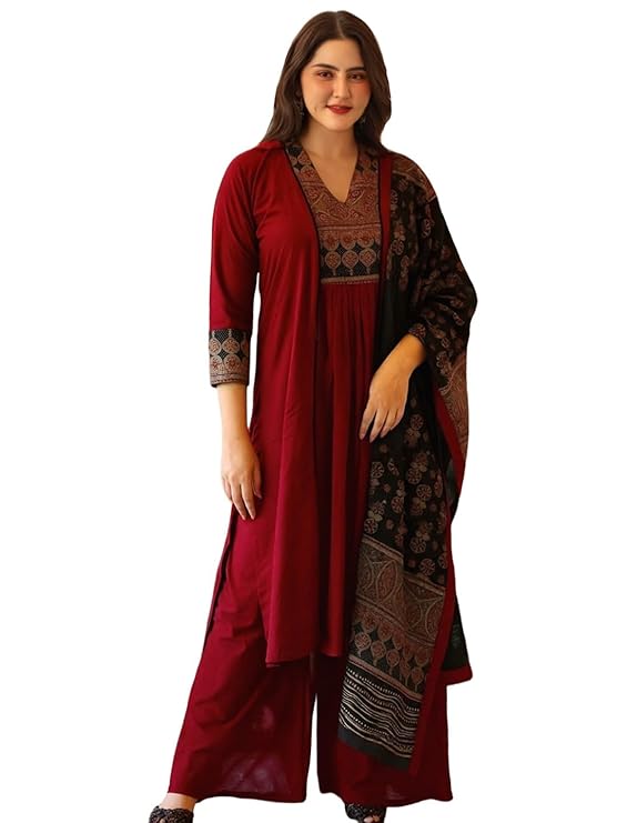 ANNI Designer Women's Rayon Viscose Straight Printed Kurta with Pant & Dupatta