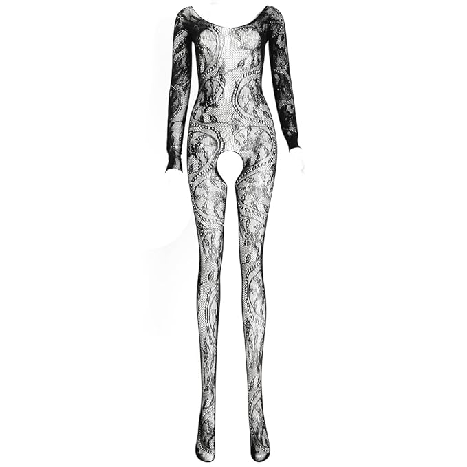 Women's Polymide and Elastane Full Net Body Stocking Plus Size Black
