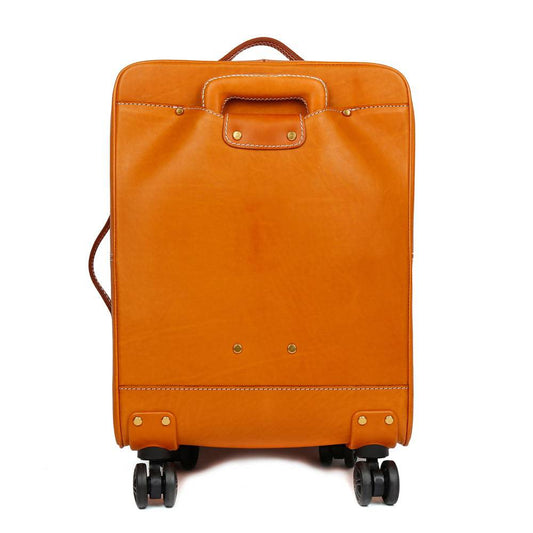 Unisex Genuine Vintage Vegetable Tanned Leather Carry On Business Trolley Bag Rotate Universal Wheel 20 Inch Travelling Luggage Bag