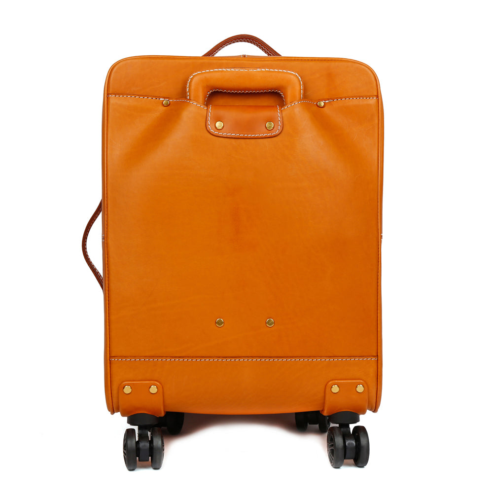 Unisex Genuine Vintage Vegetable Tanned Leather Carry On Business Trolley Bag Rotate Universal Wheel 20 Inch Travelling Luggage Bag