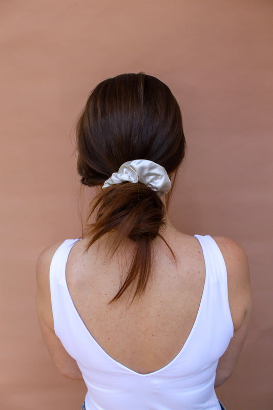Washed Satin Hair Scrunchie, Cream