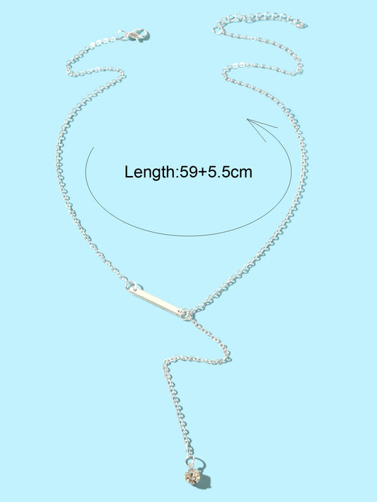 Feelontop Jewellery Silver Chain Rhinestone Fringe Y Necklace Women Accessories