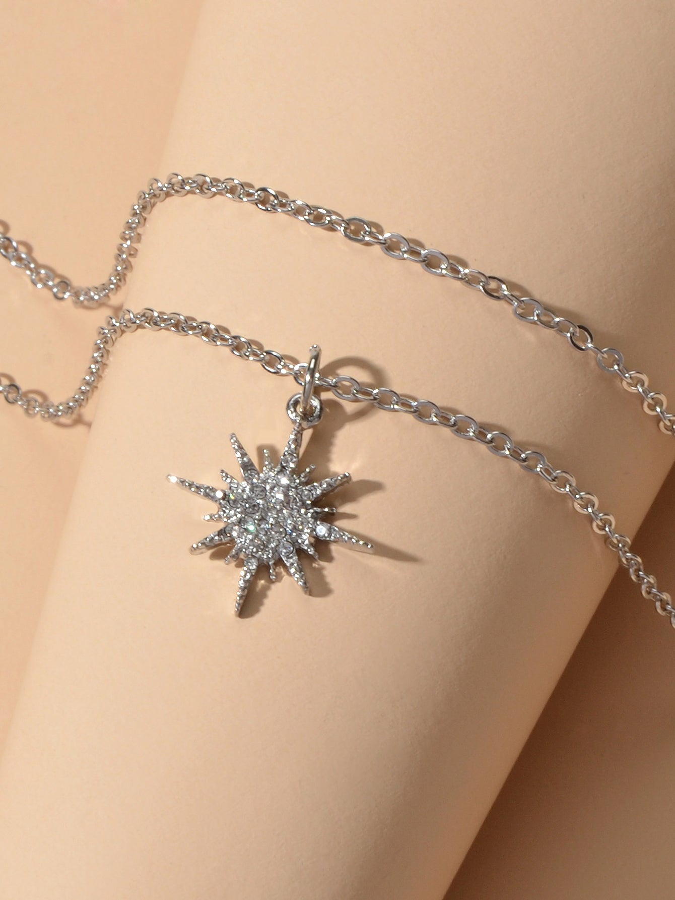 Trendy Jewellery Double layer Silver Chain Rhinestone Decor Star Charm Necklace