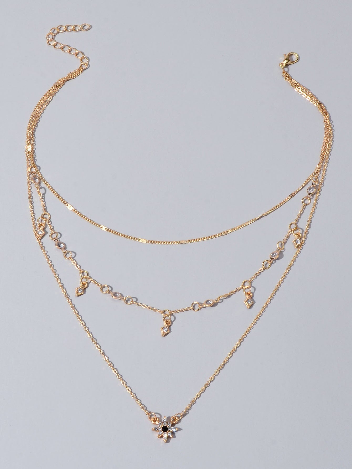 Awesome Teens Jewellery Gift Gold Layered Chain Rhinestone Flower Charm Necklace