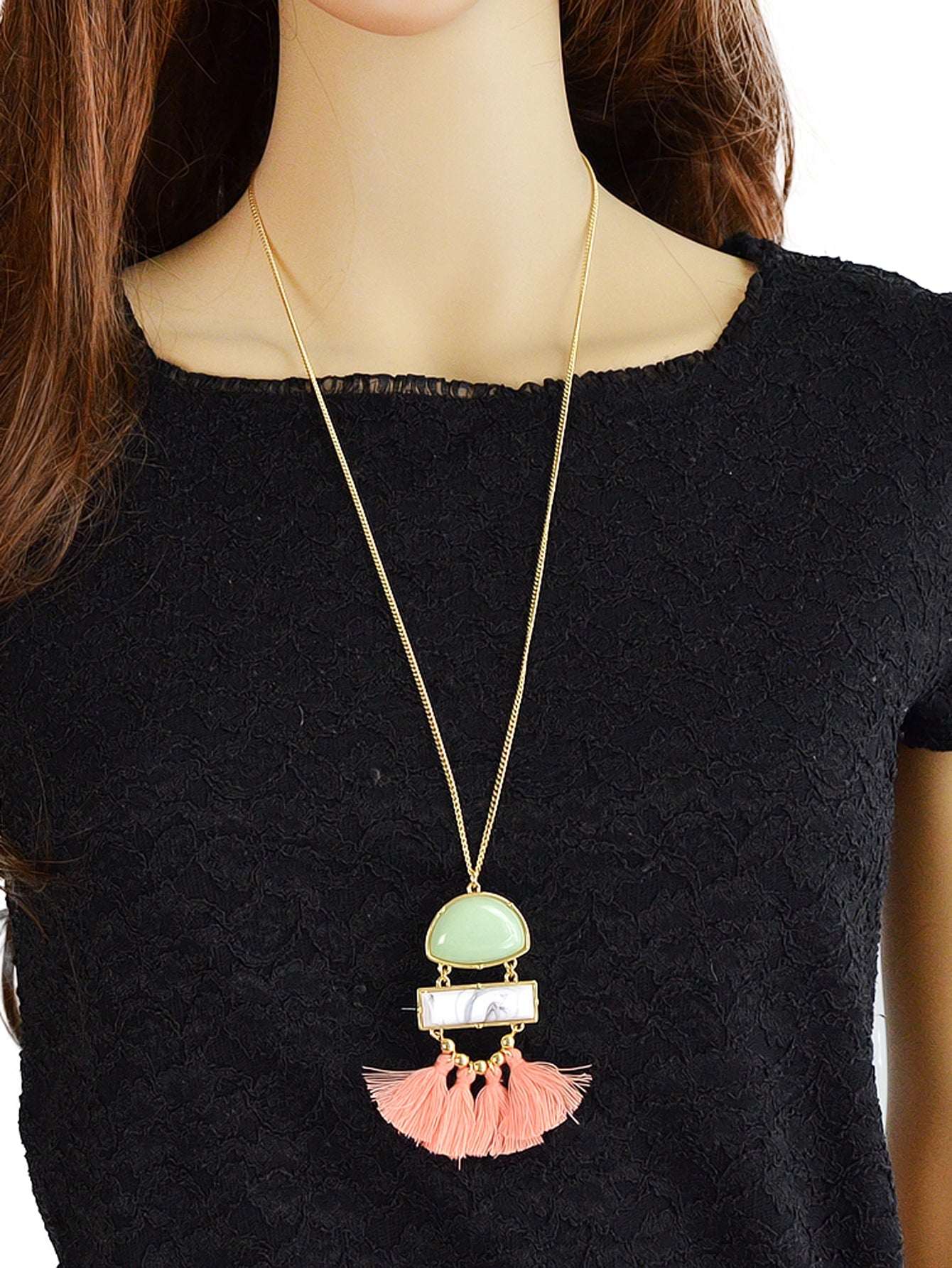 Ethnic Jewellery Bohemian Long Gold Chain Geometric Charm Tassel Fringe Necklace