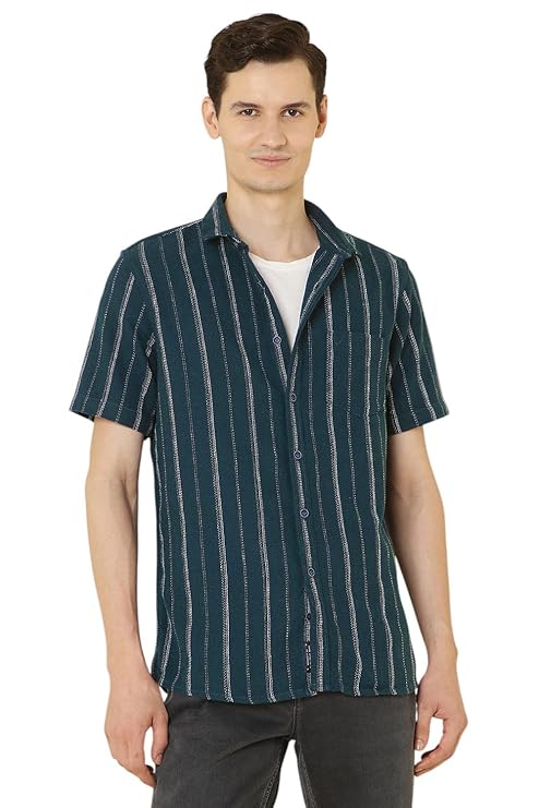 Allen Solly Men Cotton Blend Regular Fit Textured Striped Casual Shirt