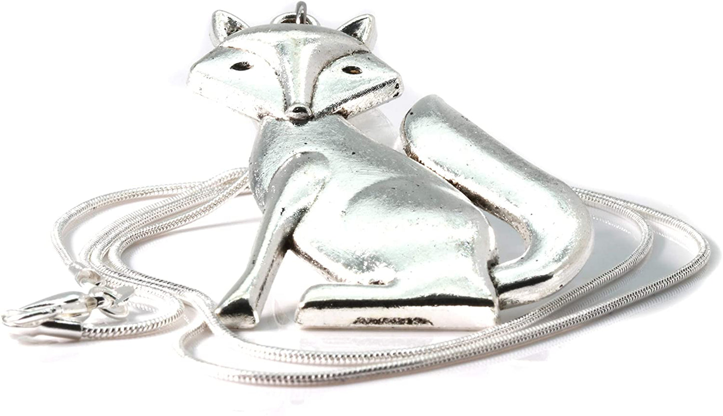 Fox Necklace | Fox Jewelry For Women Silver Plated Snake Chain Necklace with Fox Necklace for Women Great Fox Gifts for a Party themed with Fox Stuff and Fox Items for Women