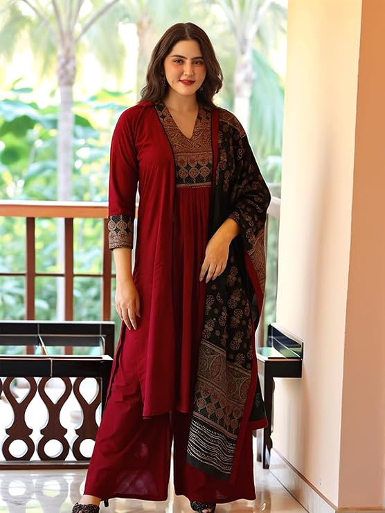 ANNI Designer Women's Rayon Viscose Straight Printed Kurta with Pant & Dupatta