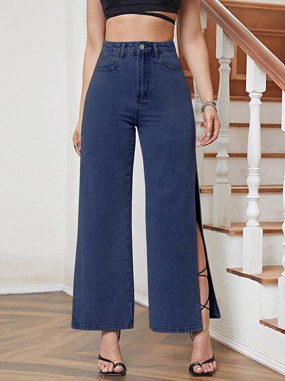 Aahwan Solid Flare Fit High Rise Split Thigh Jeans & Pants for Women's & Girl's