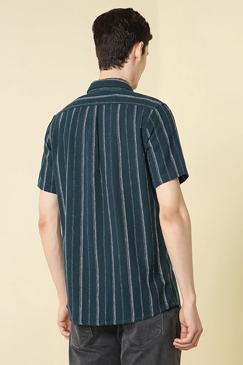 Allen Solly Men Cotton Blend Regular Fit Textured Striped Casual Shirt