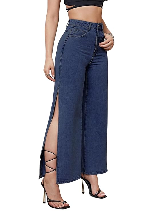 Aahwan Solid Flare Fit High Rise Split Thigh Jeans & Pants for Women's & Girl's