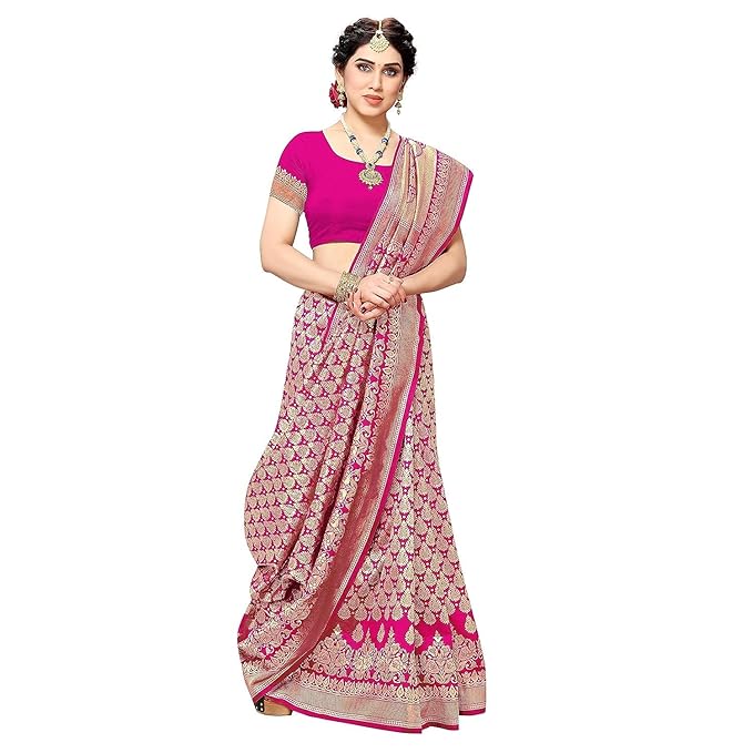 Yashika Women's Trendy Banarasi Kanjivaram Navy Color Art Silk Saree with Blouse Material