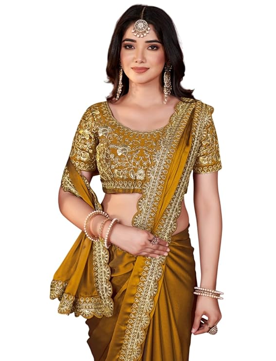 Women's Elegant Designer Sarees Premium Rangoli Fabric with Embellished Border, Lightweight and Stylish Ethnic Wear - Perfect for Parties, Weddings, and Festive Occasions.