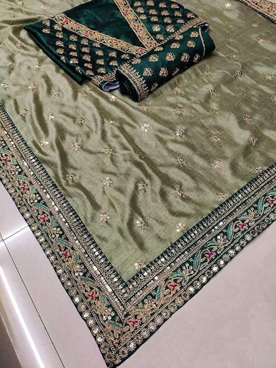 Fashion Basket Women's Woven Georgette Saree With Blouse Piece (SSFB-SARI2845_Light Green)