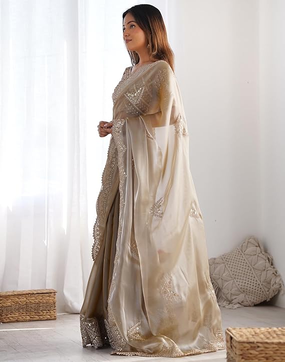 SIRIL Women's Tissue Soft Silk Embroidered Saree With Unstitched Blouse