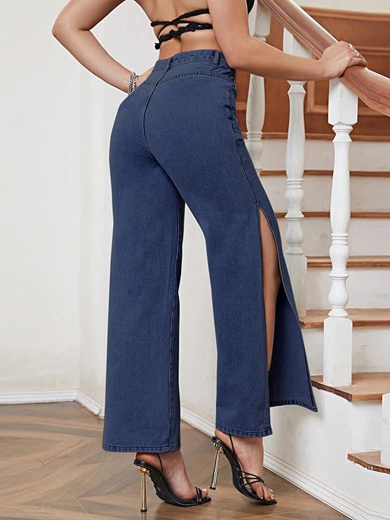 Aahwan Solid Flare Fit High Rise Split Thigh Jeans & Pants for Women's & Girl's