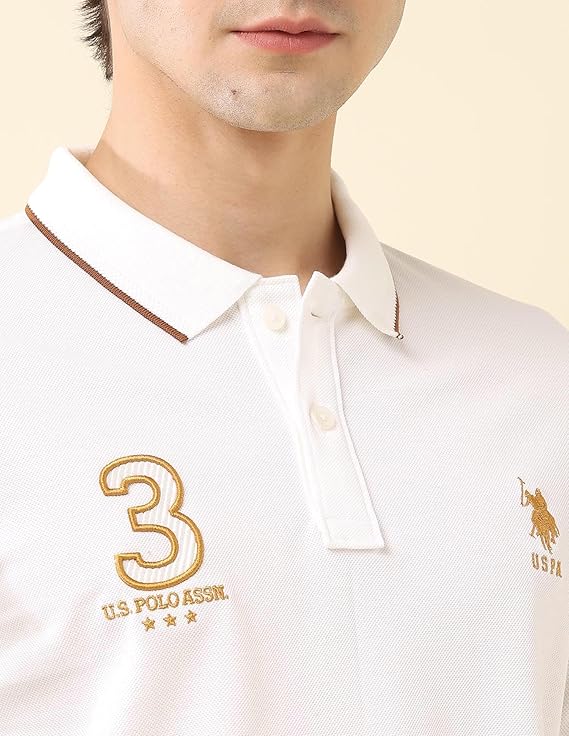 U.S.Polo Association Men's Embroidered Pure Cotton Gold Cup Polo Shirt