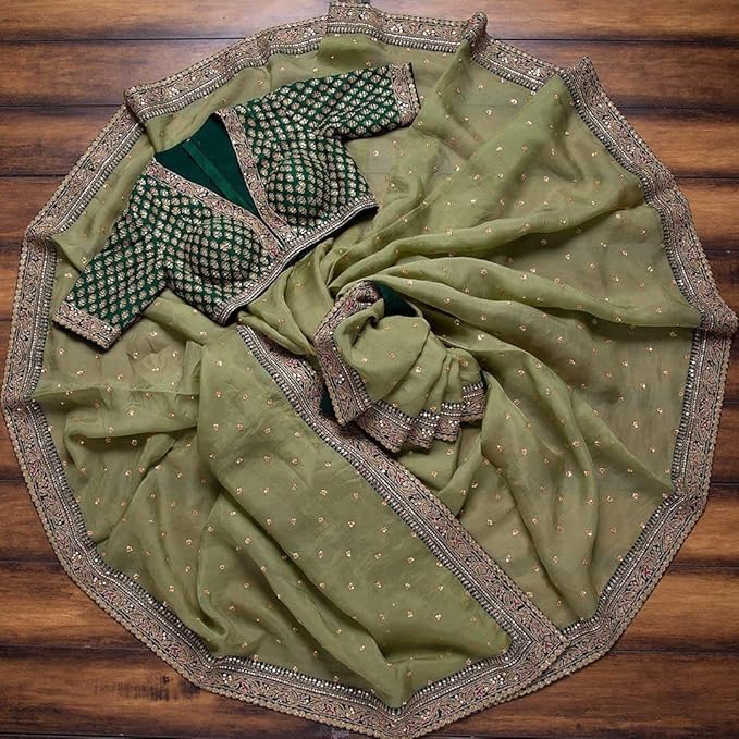 Fashion Basket Women's Woven Georgette Saree With Blouse Piece (SSFB-SARI2845_Light Green)