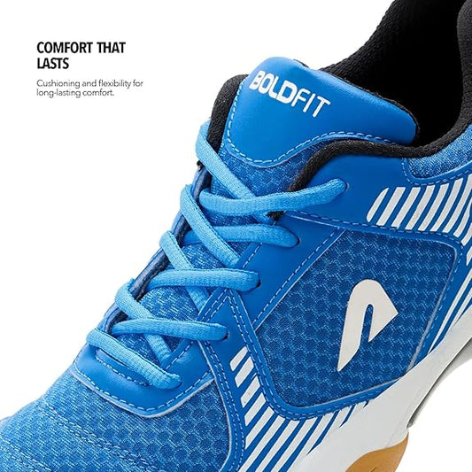 Boldfit Badminton Shoes Shuttle Non Marking Shoes for Badminton Men Light Badminton Shoes for Women & Badminton Shoes Men Breathable Non Marking Shoes for Badminton Anti Skid Pickleball Shoes Blue