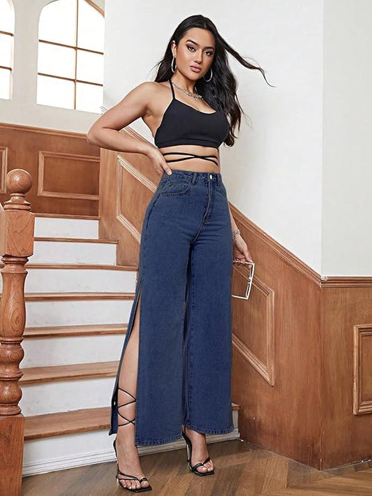 Aahwan Solid Flare Fit High Rise Split Thigh Jeans & Pants for Women's & Girl's