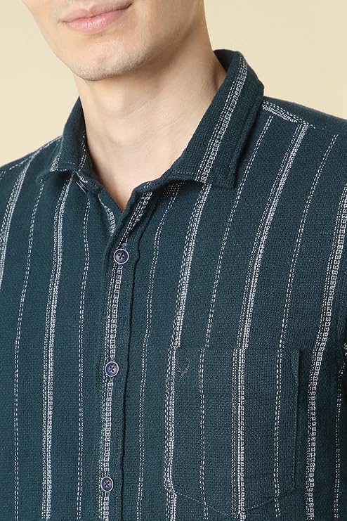 Allen Solly Men Cotton Blend Regular Fit Textured Striped Casual Shirt
