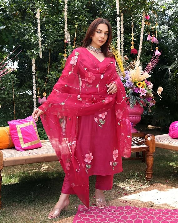 ANNI DESIGNER Women's Rayon Viscose Printed Straight Kurta with Pant & Dupatta