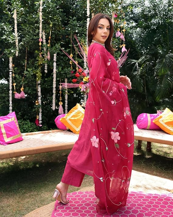 ANNI DESIGNER Women's Rayon Viscose Printed Straight Kurta with Pant & Dupatta