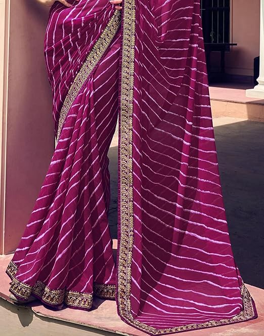 SIRIL Women's Georgette Bandhani Printed Saree With Unstitched Blouse Piece