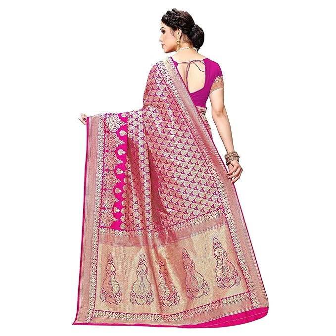Yashika Women's Trendy Banarasi Kanjivaram Navy Color Art Silk Saree with Blouse Material