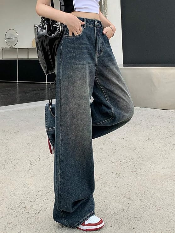 GRECIILOOKS Cargo Jeans for Women – Wide Leg High Waist Baggy Denim Pants | Casual Fit Trousers with Utility Pocket Design